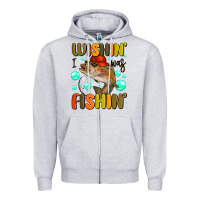 Heather Grey wishing i was fishing Zipper Hoodie - MaliasSmallBusiness