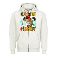 Oatmeal Heather wishing i was fishing Zipper Hoodie - MaliasSmallBusiness