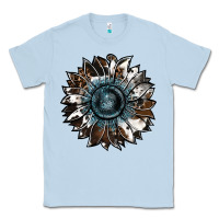 Dusty Blue cowhide leopard and  leather sunflower Classic Tee - RanaPortraitStore