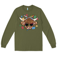Army Green autism awareness cow Long Sleeve Tee - MaliasSmallBusiness
