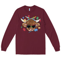 Burgundy autism awareness cow Long Sleeve Tee - MaliasSmallBusiness