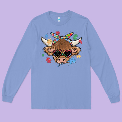 Autism Awareness Cow Long Sleeve Tee Designed By Maliassmallbusiness