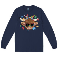 Navy autism awareness cow Long Sleeve Tee - MaliasSmallBusiness