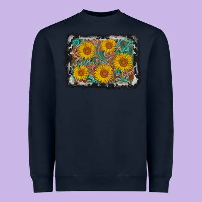 Leather Sunflower Background Heavyweight Sweatshirt Designed By Adodesignshop