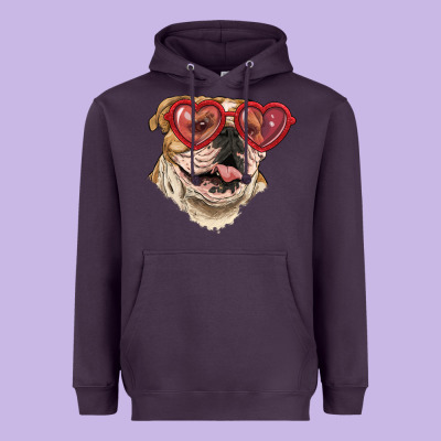 English Bulldog With Love Glass Heavyweight Hoodie Designed By Ranaportraitstore