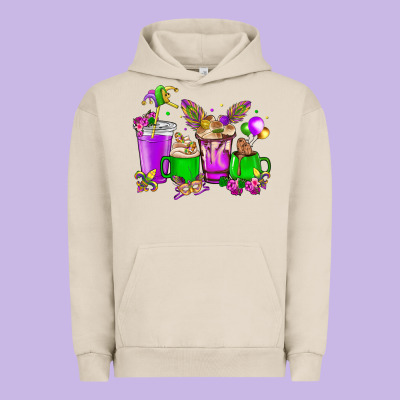 Mardi Gras Coffee Cups Urban Hoodie Designed By Howdyjamesfarm