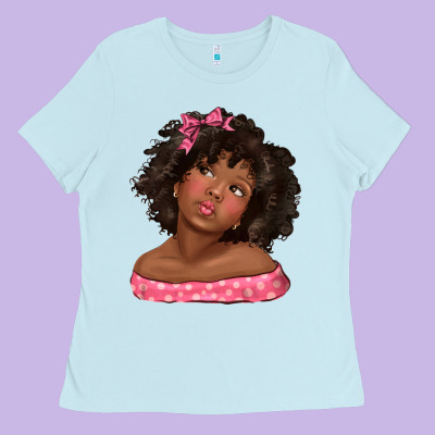 Ladies Tee afro black girlchild kiss with bow