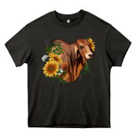 Asphalt brahman bull with sunflowers Heavy Core Tee - RanaPortraitStore