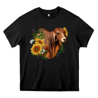 Brahman Bull With Sunflowers Heavy Core Tee | Teevron