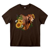 Chocolate Brown brahman bull with sunflowers Heavy Core Tee - RanaPortraitStore