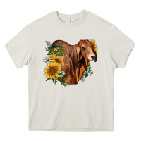 Cream brahman bull with sunflowers Heavy Core Tee - RanaPortraitStore