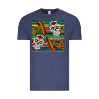 Vintage Denim sugar skull seamless pattern Vintage Tee - BundleAndBundleShop