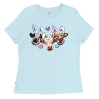 Baby Blue Easter Cows With Bunny Ears Ladies Tee - RanaPortraitStore