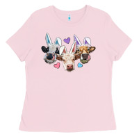 Bubblegum Pink Easter Cows With Bunny Ears Ladies Tee - RanaPortraitStore