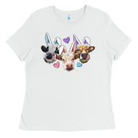 White Easter Cows With Bunny Ears Ladies Tee - RanaPortraitStore