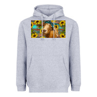 Heather Grey Goat with sunflowers and leopard Heavyweight Hoodie - RanaPortraitStore