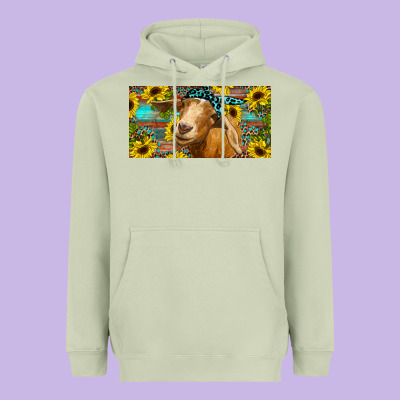 Goat With Sunflowers And Leopard Heavyweight Hoodie Designed By Ranaportraitstore
