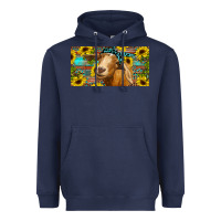Navy Goat with sunflowers and leopard Heavyweight Hoodie - RanaPortraitStore