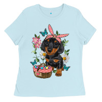 Baby Blue Easter Dachshund Ladies Tee - RanaPortraitStore