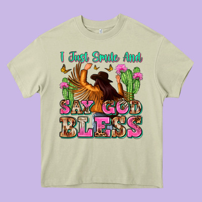 I Just Smile And Say God Bless Heavy Core Tee Designed By Zillion Design Studio