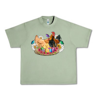 Oil Green easter coop animals farm chicken chiks rooster flowers butterfly Urban Heavy Tee - Artiststas