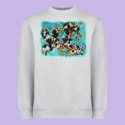 Turquoise Cowhide Leopard Background Heavyweight Sweatshirt Designed By Adodesignshop