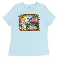 Baby Blue Easter Farm Bunny And Pig Ladies Tee - RanaPortraitStore