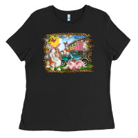 Black Easter Farm Bunny And Pig Ladies Tee - RanaPortraitStore