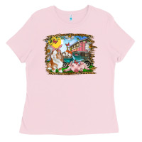 Bubblegum Pink Easter Farm Bunny And Pig Ladies Tee - RanaPortraitStore