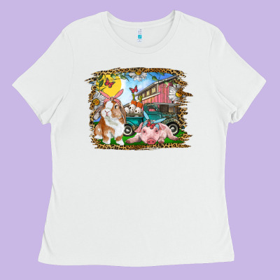 Ladies Tee Easter Farm Bunny And Pig