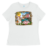 White Easter Farm Bunny And Pig Ladies Tee - RanaPortraitStore
