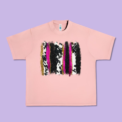 Cow , Yellow And Pink Glitter Brushstrokes Urban Heavy Tee Designed By Adodesignshop