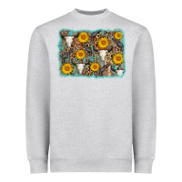 Heather Grey cow skull sunflower background Heavyweight Sweatshirt - AdoDesignShop