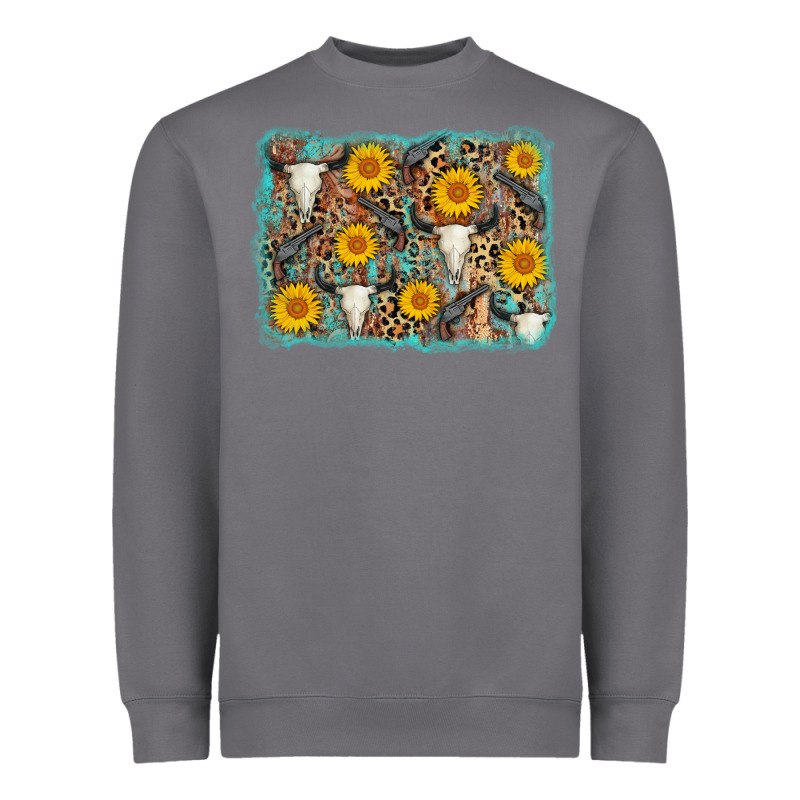 Cow Skull Sunflower Background Heavyweight Sweatshirt by AdoDesignShop | Teevron