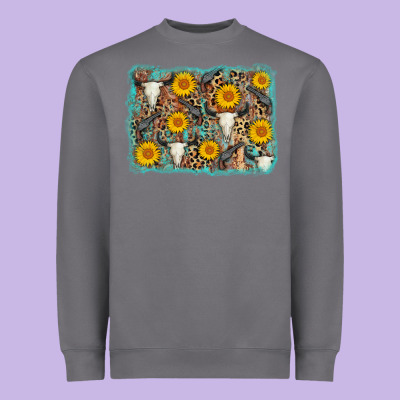 Cow Skull Sunflower Background Heavyweight Sweatshirt Designed By Adodesignshop