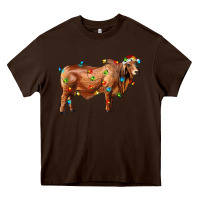 Chocolate Brown brahman bull with christmas lights Heavy Core Tee - RanaPortraitStore