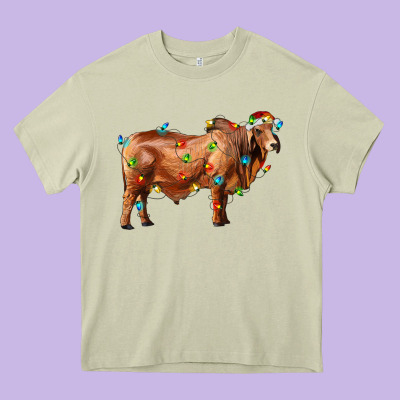 Brahman Bull With Christmas Lights Heavy Core Tee Designed By Ranaportraitstore