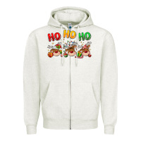 Oatmeal Heather ho ho ho reindeer Zipper Hoodie - MaliasSmallBusiness