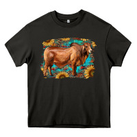 Asphalt brahman bull with aztec sunflower and leopard background Heavy Core Tee - RanaPortraitStore