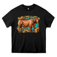 Black brahman bull with aztec sunflower and leopard background Heavy Core Tee - RanaPortraitStore