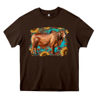 Chocolate Brown brahman bull with aztec sunflower and leopard background Heavy Core Tee - RanaPortraitStore