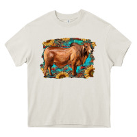 Cream brahman bull with aztec sunflower and leopard background Heavy Core Tee - RanaPortraitStore