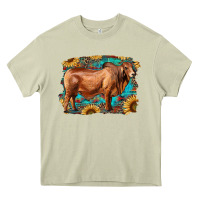 Mossy brahman bull with aztec sunflower and leopard background Heavy Core Tee - RanaPortraitStore