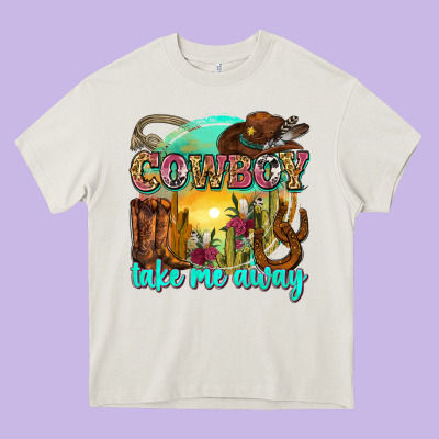 Cowboy Take Me Away Heavy Core Tee Designed By Zillion Design Studio