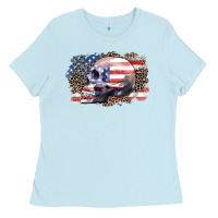 Baby Blue american skull Ladies Tee - Zillion Design Studio
