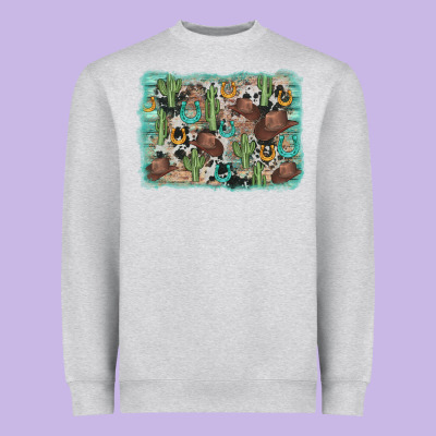 Cactus Cowboy Hat Background Heavyweight Sweatshirt Designed By Adodesignshop