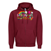 Burgundy childcare life Zipper Hoodie - NancyCooperArtShop