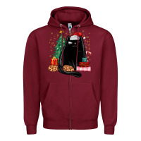 Burgundy christmas black cat Zipper Hoodie - MaliasSmallBusiness