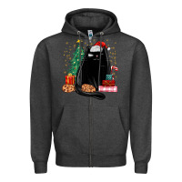 Charcoal Heather christmas black cat Zipper Hoodie - MaliasSmallBusiness