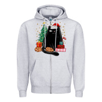 Heather Grey christmas black cat Zipper Hoodie - MaliasSmallBusiness